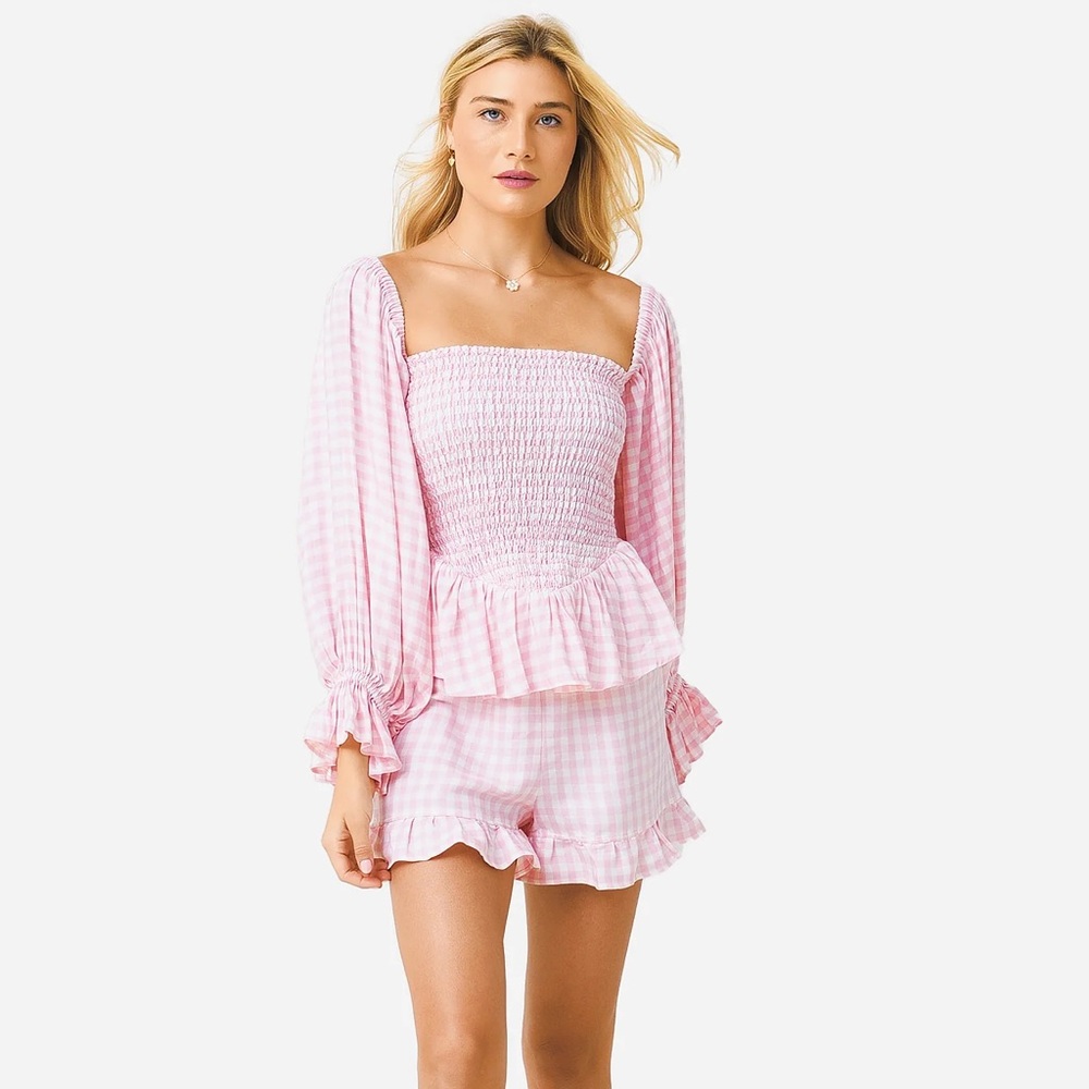 Sleeper Atlanta Pink Gingham Smocked Top